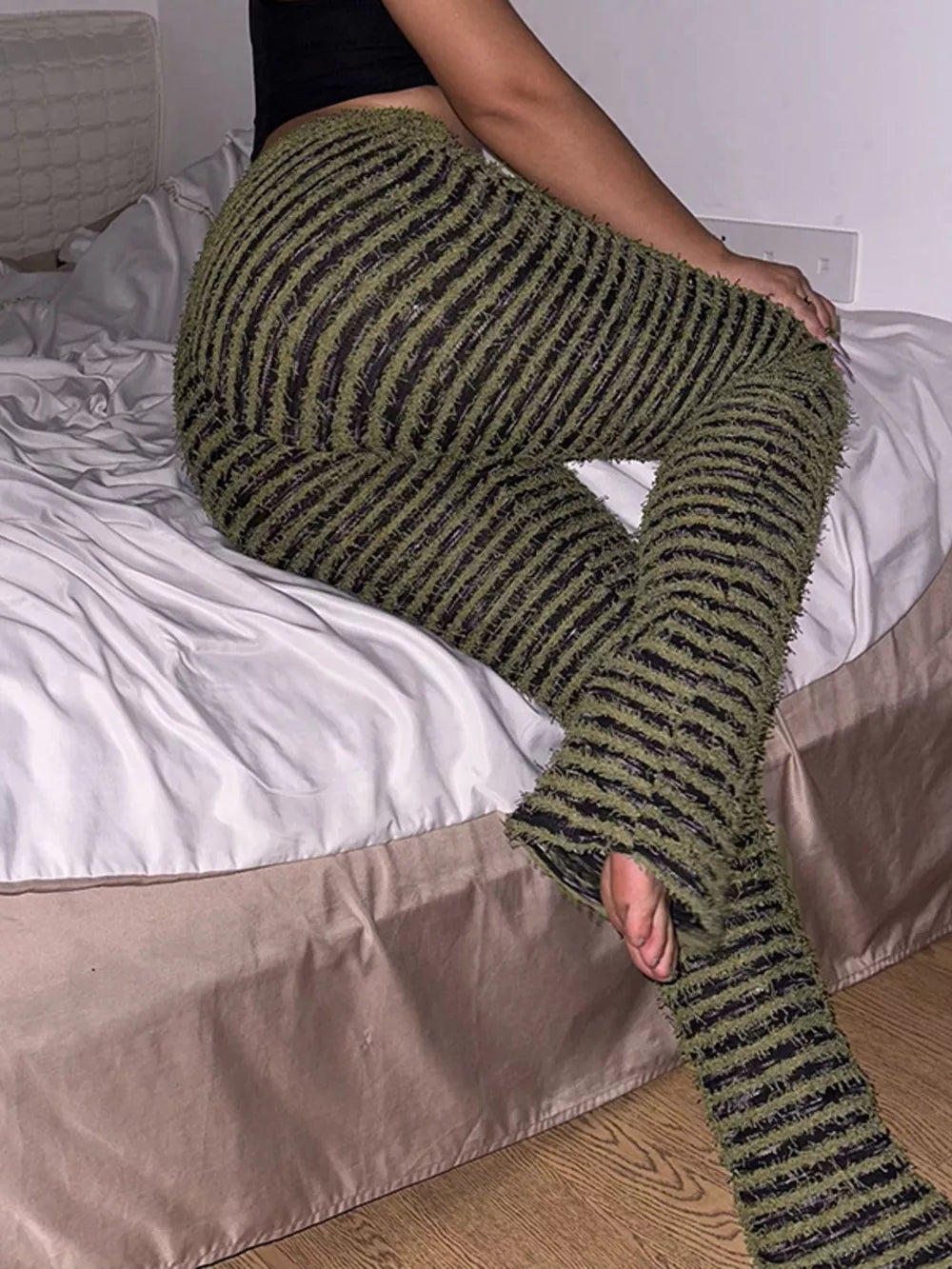 Blue Striped Fuzzy Knit Pants