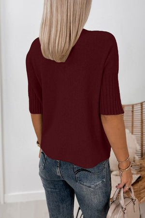 Burgundy mock neck sweater with hip-length and pullover
