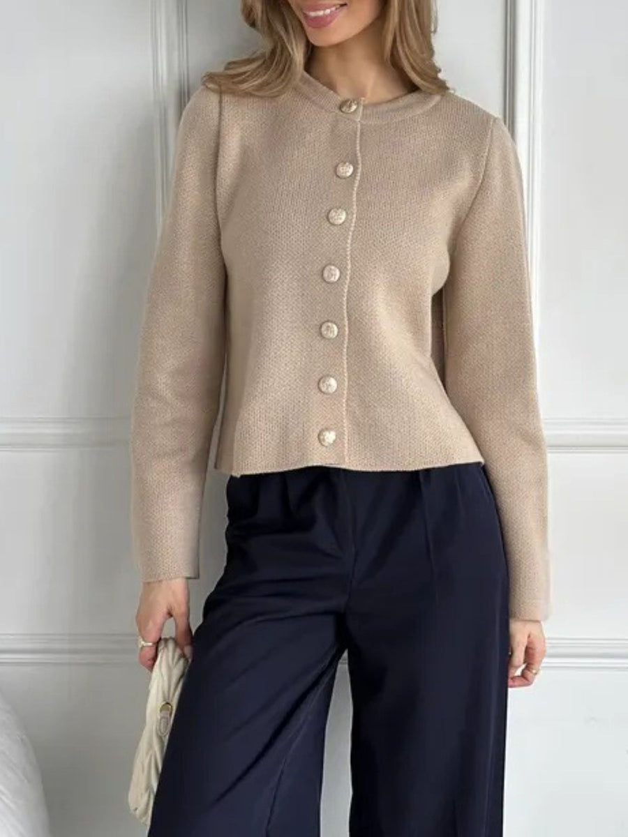 cardigan in Khaki with buttoned and waist-length