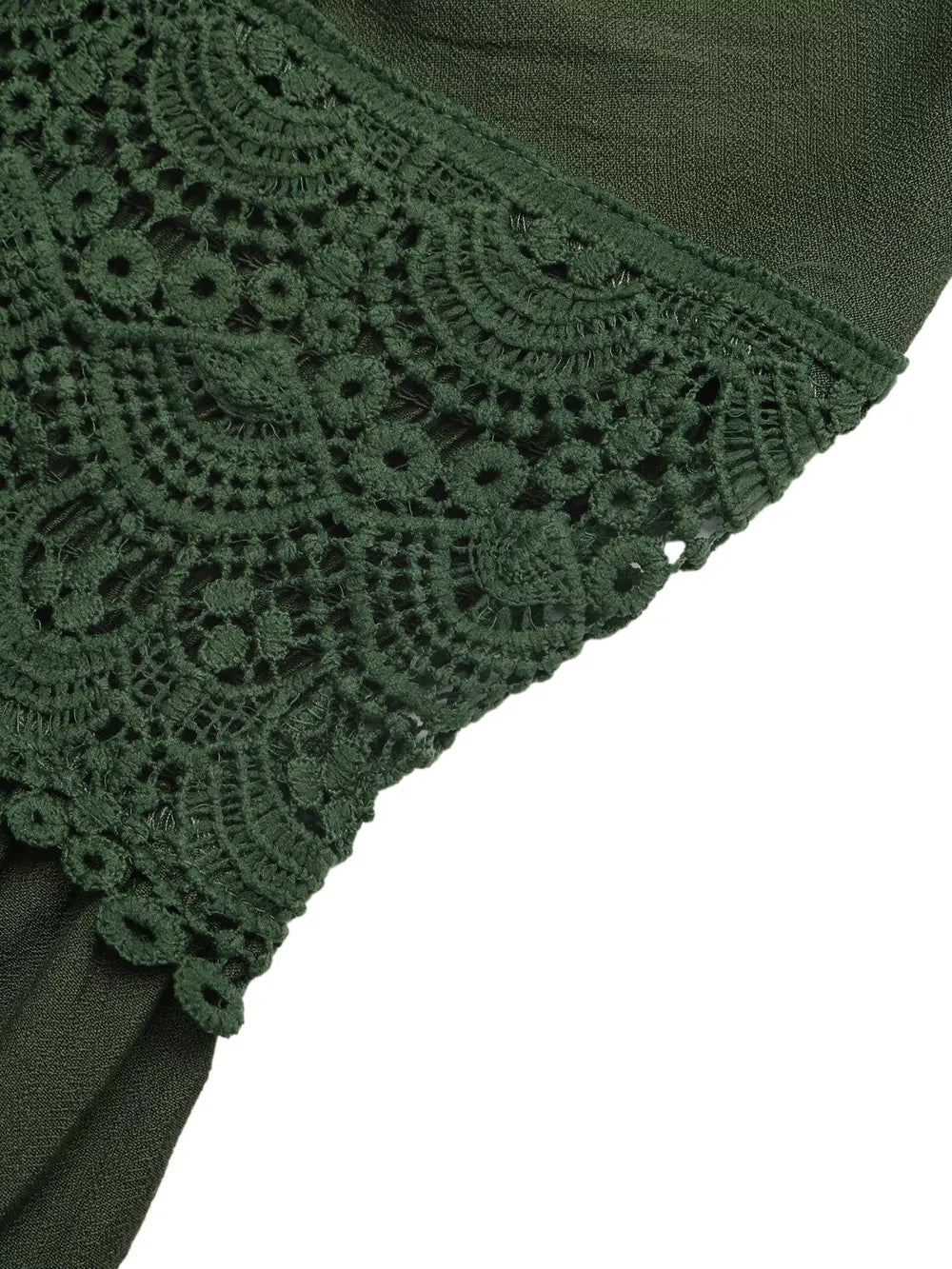 Green cotton blend maxi dress with lace trim detail