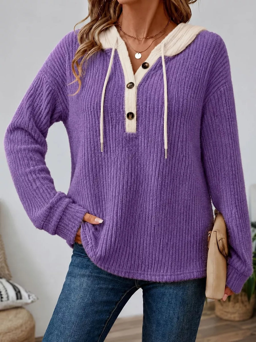 pullover hoodie in purple featuring buttoned and relaxed fit
