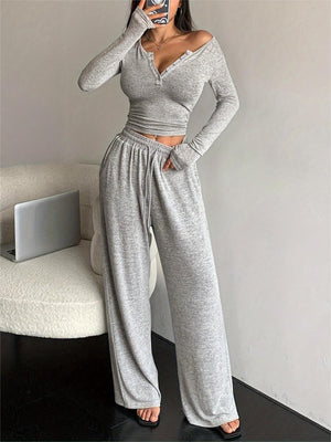 Dark Gray two-piece set with drawstring and long sleeve