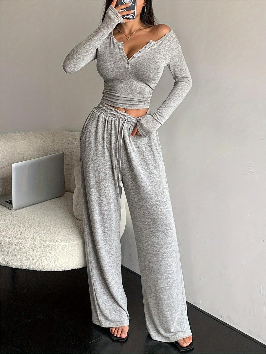 Dark Gray two-piece set with drawstring and long sleeve