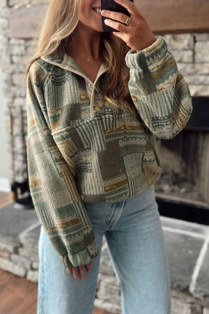 Moss Western Print Fleece Long Sleeve Sweatshirt