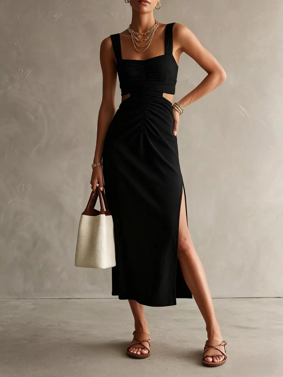 Ruched Cut-out Midi Dress in White