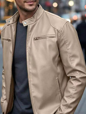 Black Men's Full Size Faux Leather Bomber Jacket