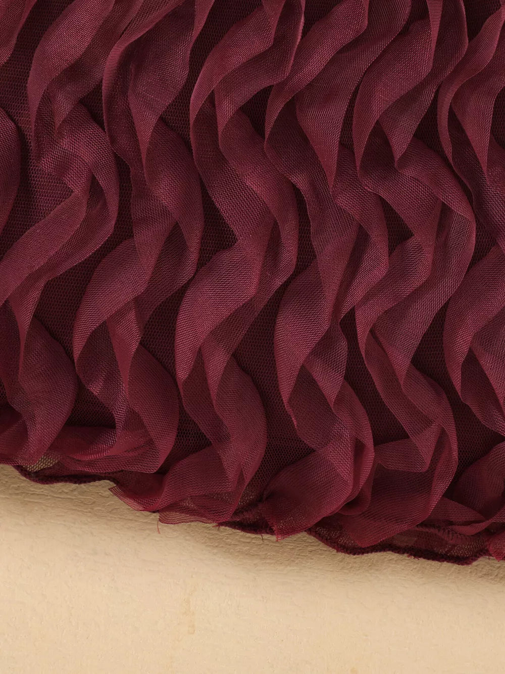 Toddler set burgundy mesh fabric with ruffled wave detail
