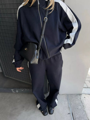 Zip Up Long Sleeve Outerwear And Pants Set in Brown, view 17