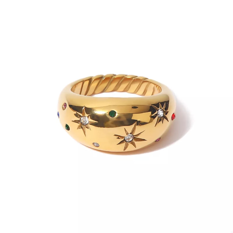 ring featuring celestial in Gold with 18K Gold-Plated,Stainless Steel,Zircon Care instructions: Avoid wearing during e