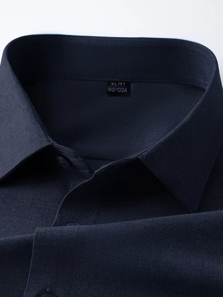Navy long sleeve men's dress shirt with button-down collar detail