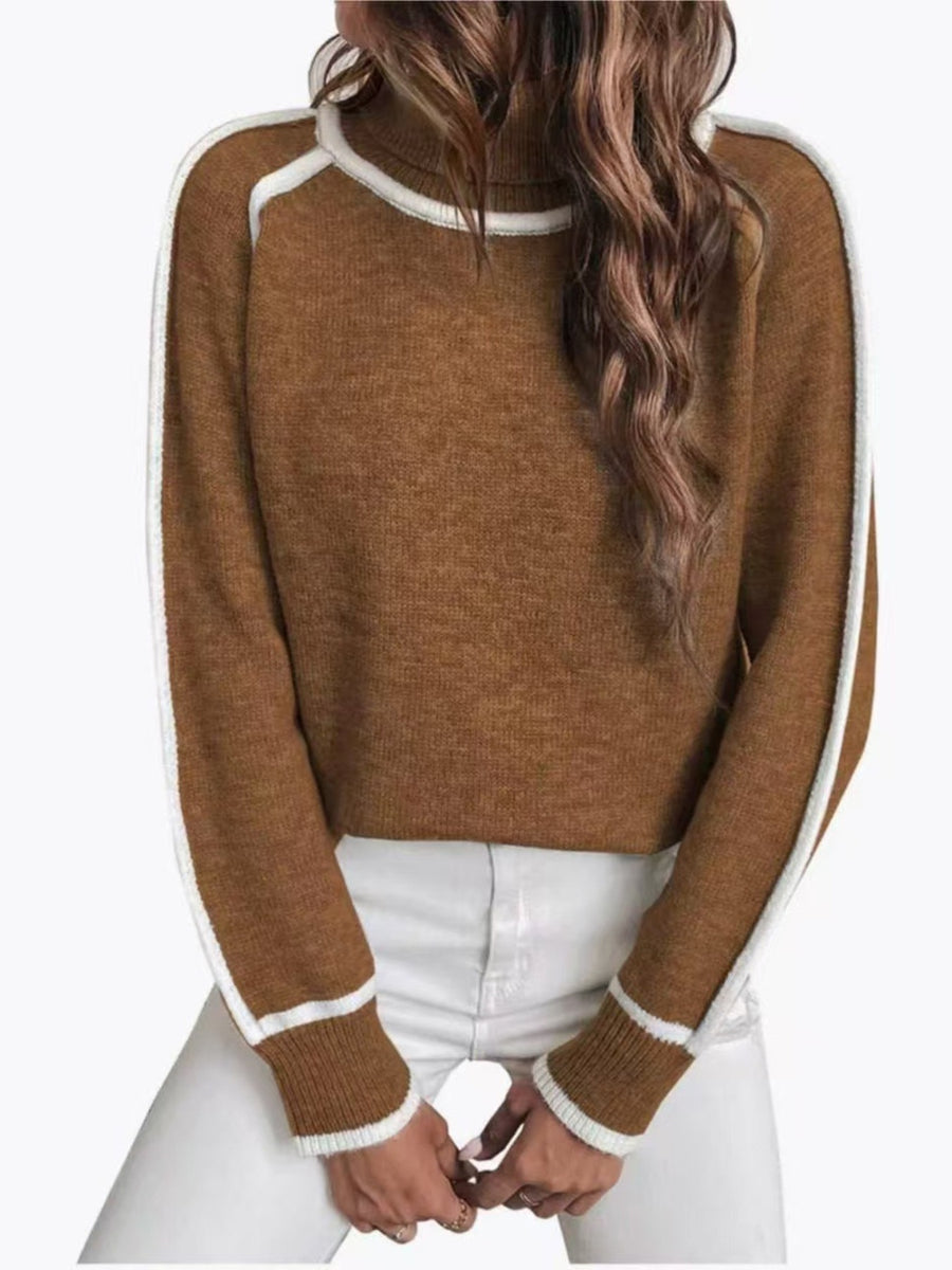 turtleneck sweater in Cherry Red with contrast trim and hip-length