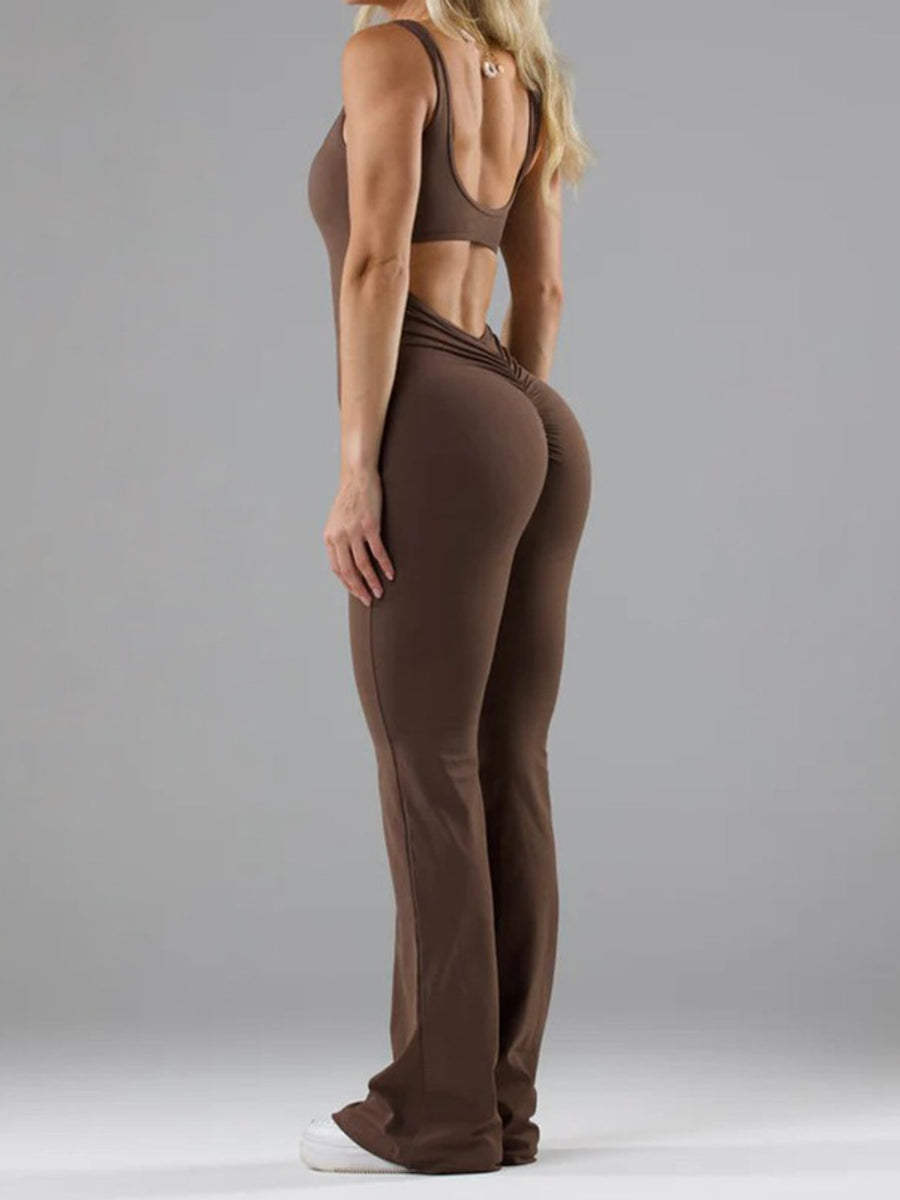 Seamless Scoop Neck Active Jumpsuit in Green with seamless