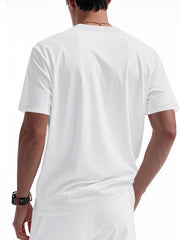 White cotton t-shirt with a subtle waffle knit texture and short sleeves.