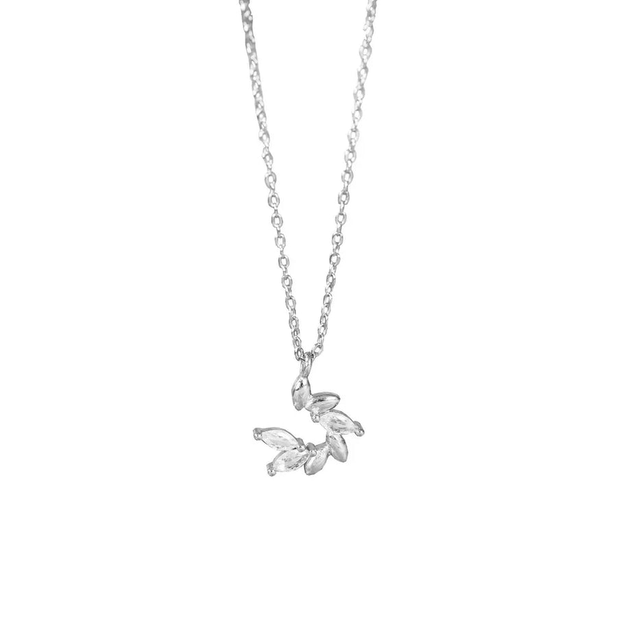925 Sterling Silver Zircon Leaf Pendant Necklace in Silver with zircon embellishment