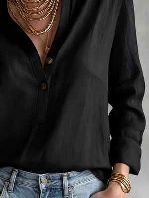 Button Detail Long Sleeve Blouse in White with buttoned