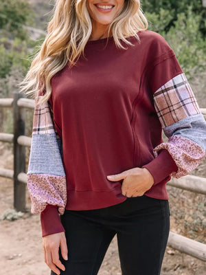Plaid Colorblock Patchwork Sleeve Sweatshirt option 5