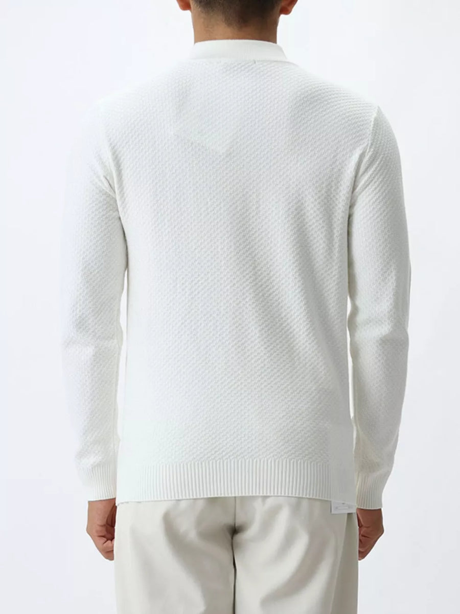 Brown mock neck sweater with stretch and long sleeve