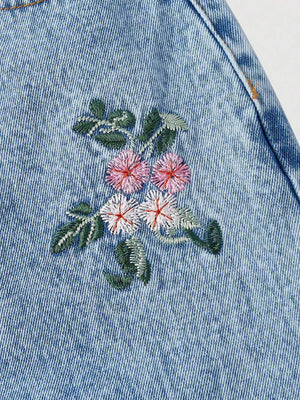 Embroidered Wide Leg Jeans in Blue