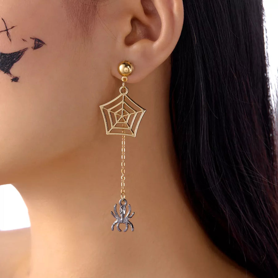 dark gray earrings featuring drop design and geometric