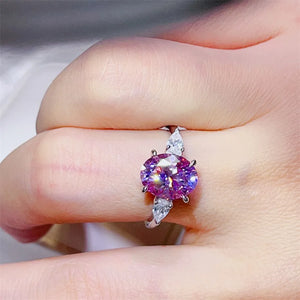 Platinum-plated, 925 sterling silver, Moissanite, Zircon (accent stones) Carat w ring in Pink Purple with three-stone