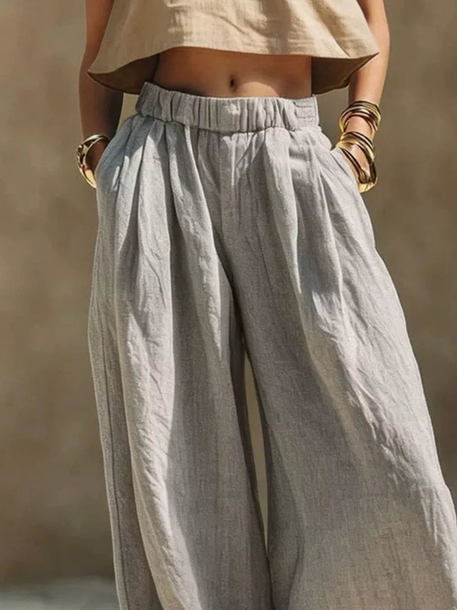 Coffee Brown Full Size Elastic Waistband Wide Leg Pants