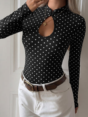 95% polyester, 5% elastane Care instructions: Machine wash cold bodysuit in Black with fitted silhouette