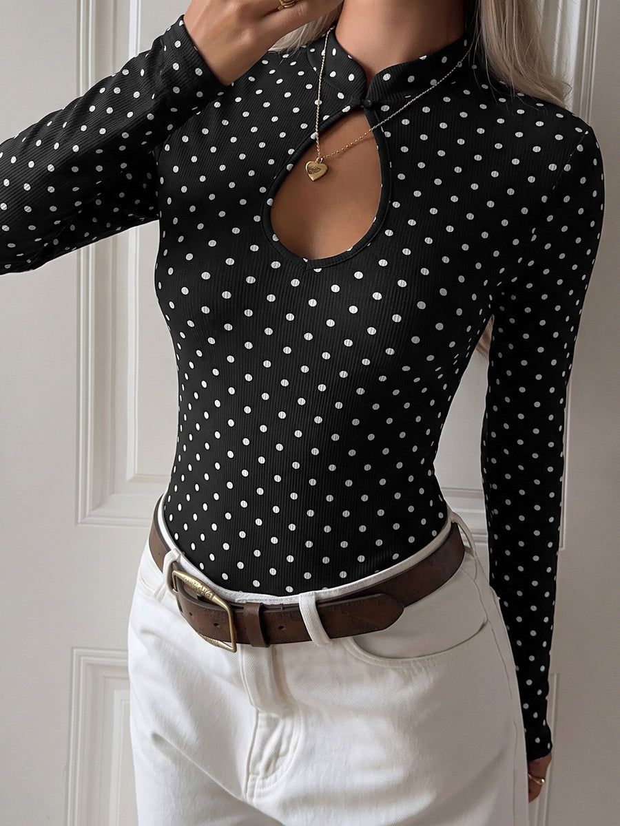 95% polyester, 5% elastane Care instructions: Machine wash cold bodysuit in Black with fitted silhouette