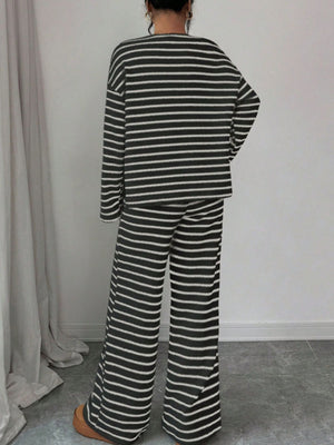 Black relaxed Top and Pants Set with crew neck