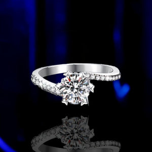 ring in silver featuring moissanite stone and bypass fit