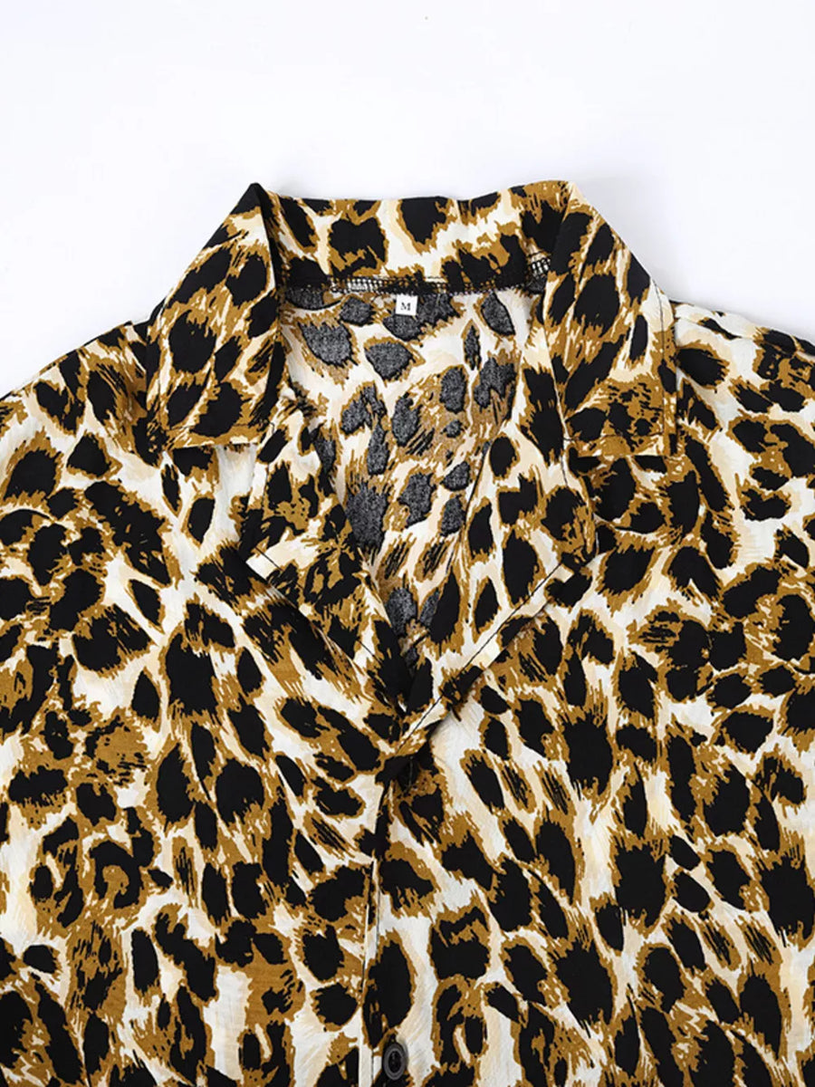 Leopard with Men's Full Size Leopard Print Short Sleeve Shirt in Leopard