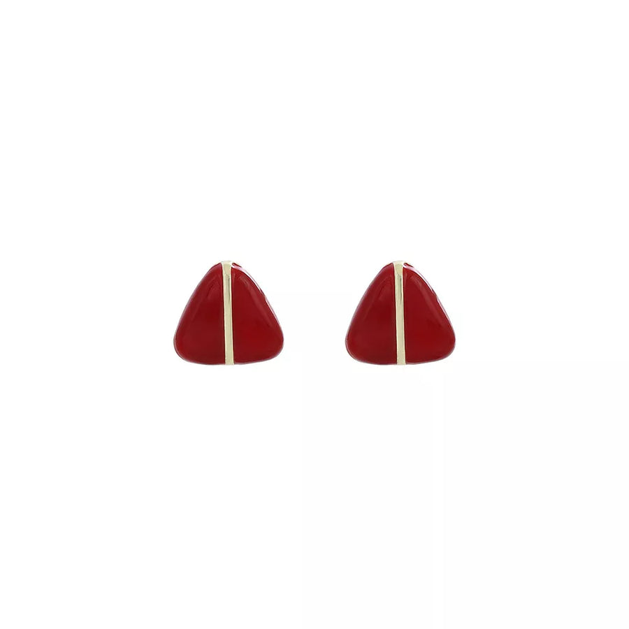 Geometric Triangle Stud Earrings 18k Gold-plated in red with geometric shape