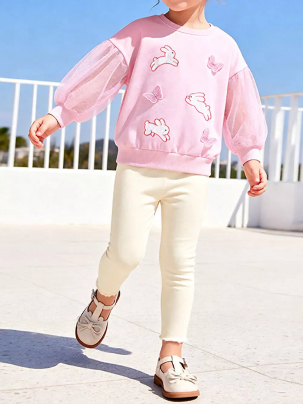 blush pink sweatshirt and leggings set with novelty print and crew neck