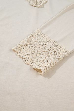 Lace Trim V Neck Long Sleeve Patchwork Shirt option 9