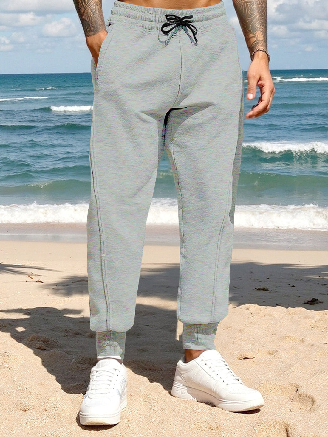 Light Gray Men's Full Size Casual Drawstring Joggers