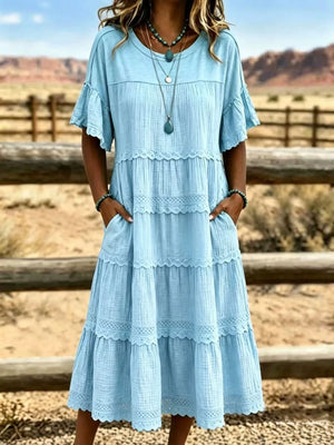 bohemian midi dress in Aqua with round neck