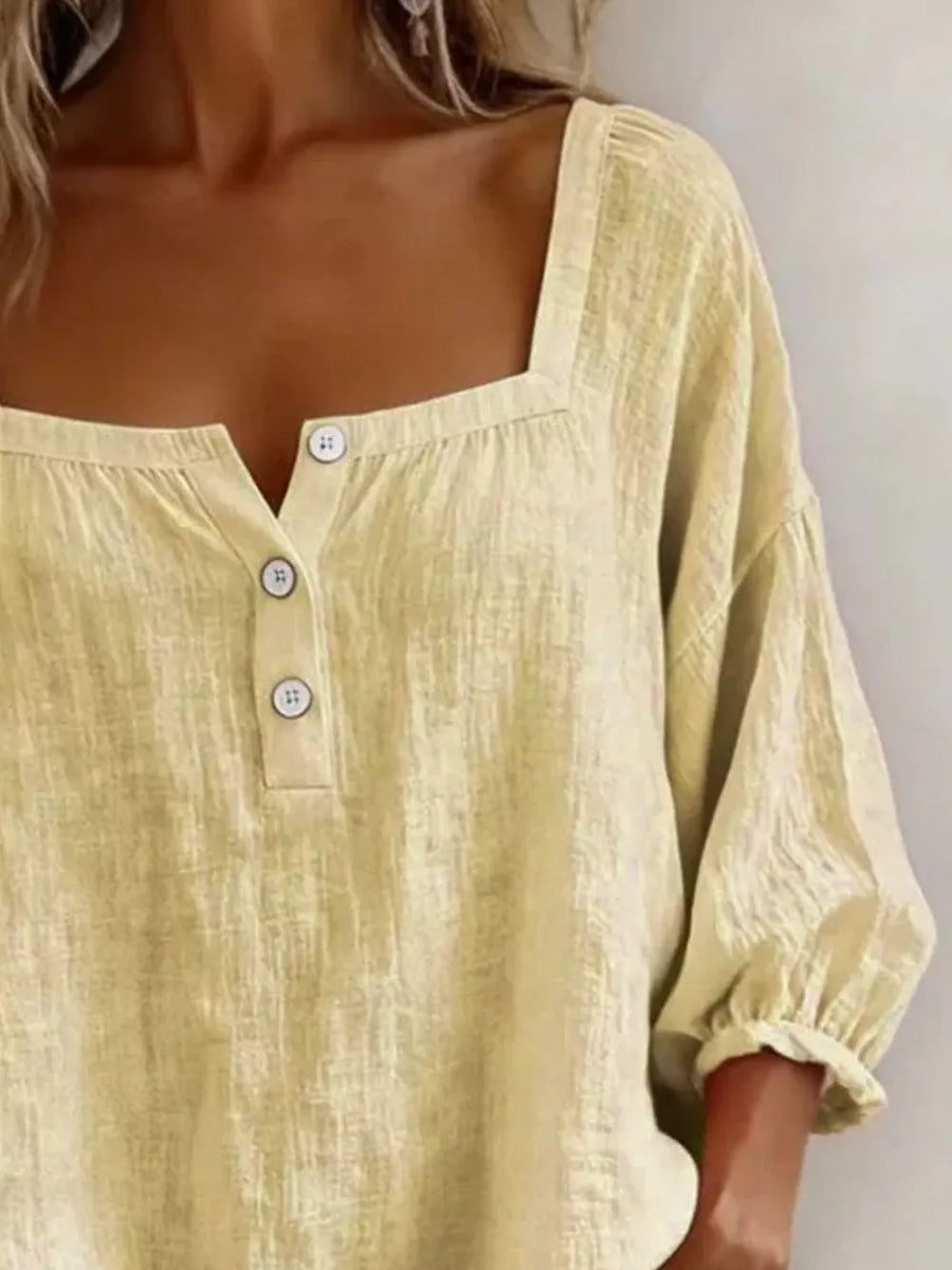 Full Size Square Neck Button Detail Blouse in Grey