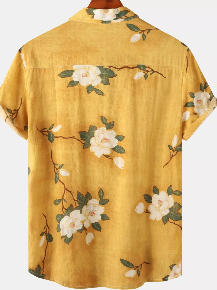 Men's Plus Size Floral Print Short Sleeve Shirt in Gum Leaf