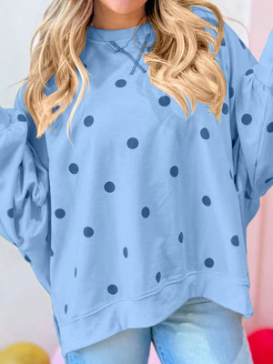 Side Slit Polka Dot Oversized Sweatshirt in Tan with side slit