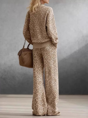 100% polyester Care instructions: Machine wash cold lounge set in Leopard with relaxed silhouette