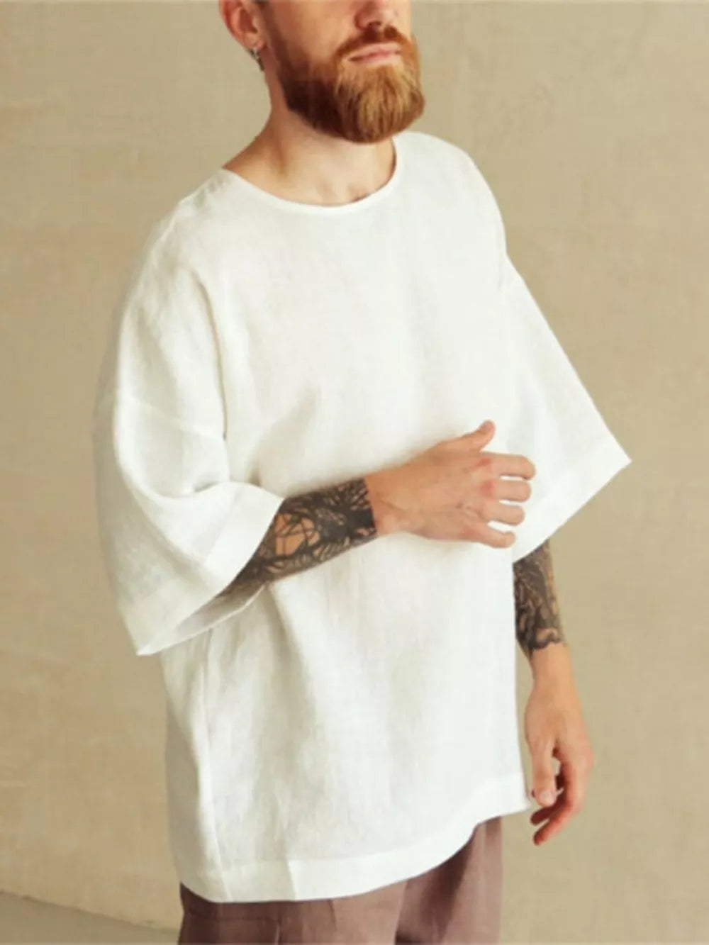 Men's Loose Fit Round Neck T-shirt Plus Size in White