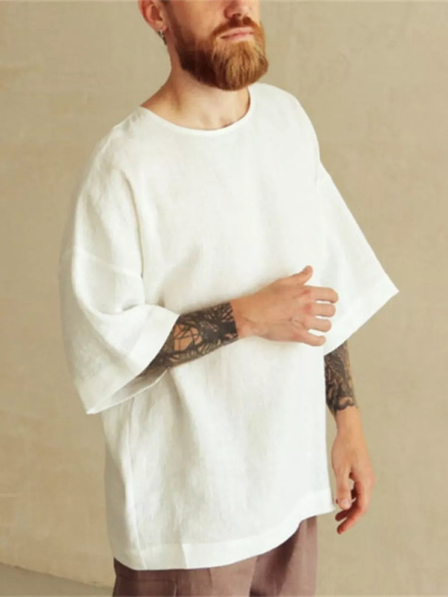 Men's Loose Fit Round Neck T-shirt Plus Size in White