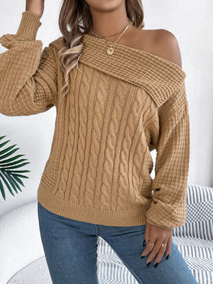 classic pullover sweater in Orange with one-shoulder