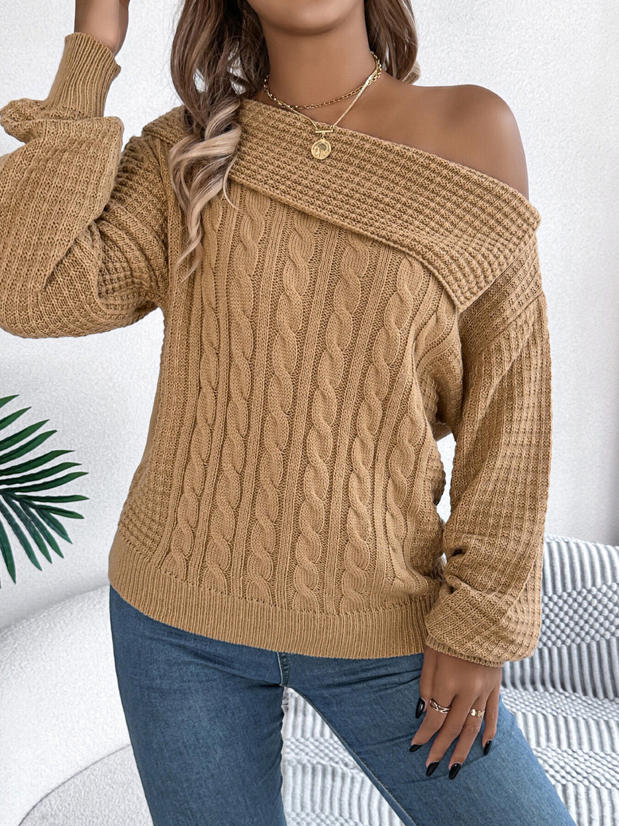 classic pullover sweater in Orange with one-shoulder