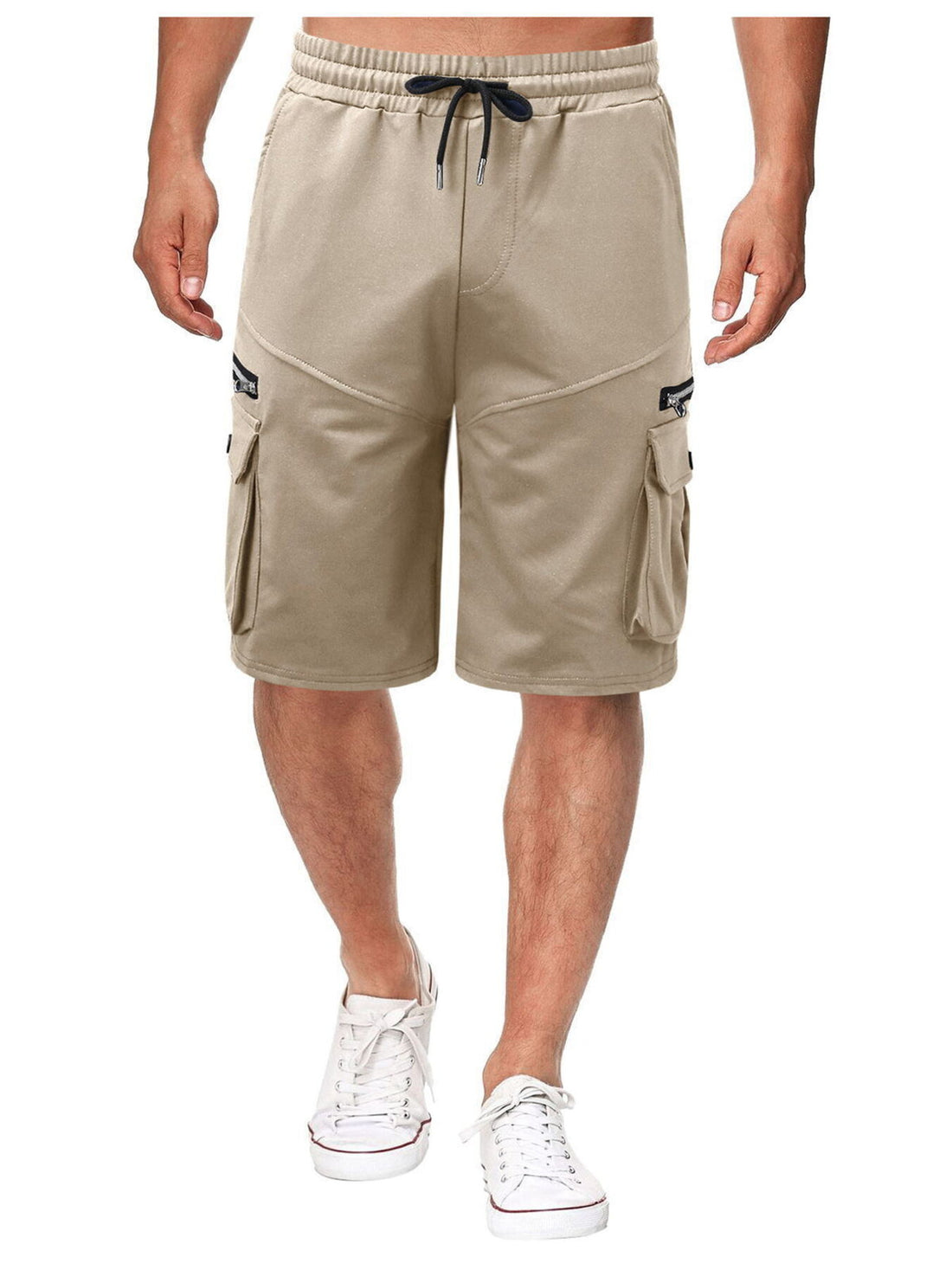 Men's Full Size Drawstring Cargo Shorts in Army Green with drawstring waist