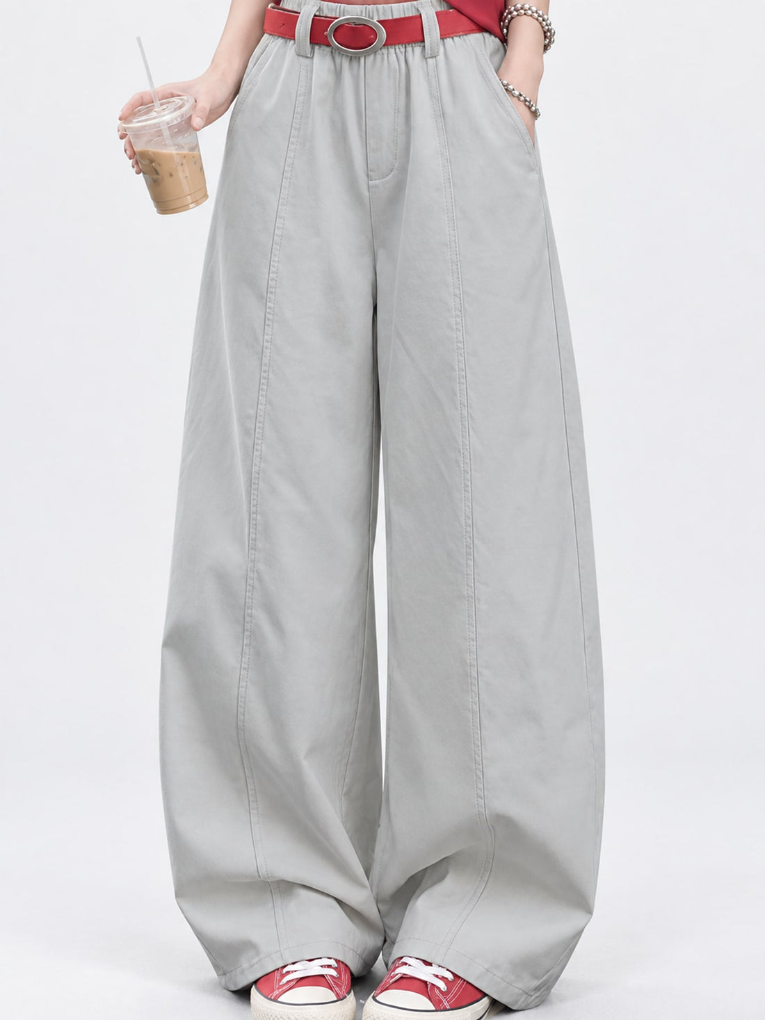 High-Waisted Wide-Leg Cargo Pants in khaki with pocketed