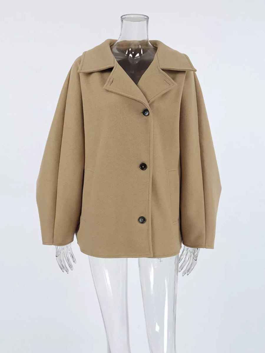 Khaki oversized overcoat with notch lapel