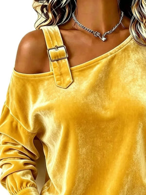 sweatshirt in Apricot with asymmetrical neckline and hip-length