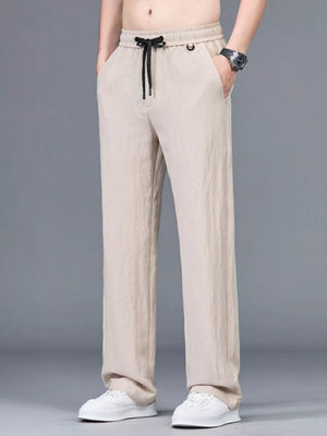 Plus-size casual lightweight trousers in Flax Coffee with drawstring waist and pockets.