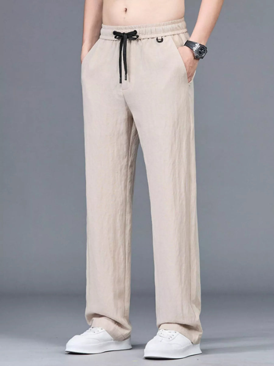 Plus-size casual lightweight trousers in Flax Coffee with drawstring waist and pockets.