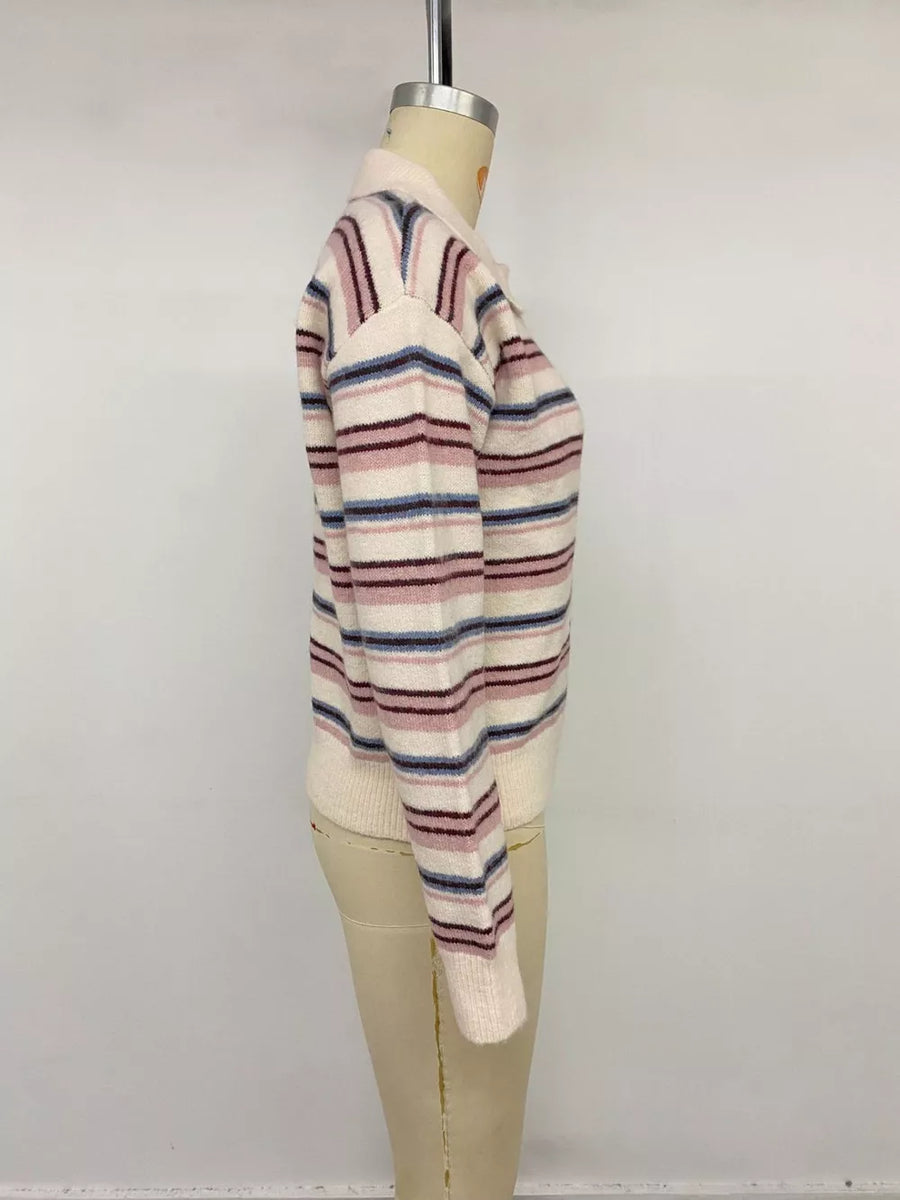 Ribbed Knit Long-sleeve Sweater in Pink, view 12